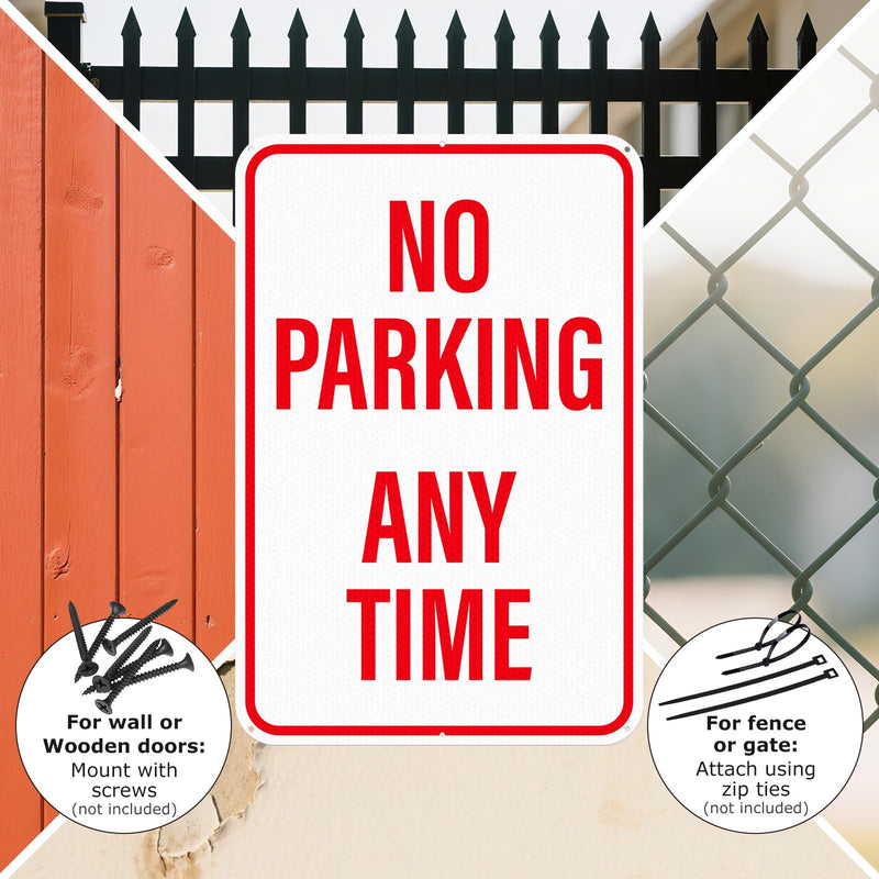 18" × 12" No Parking Anytime Sign Reflective Aluminum 2 Pack Rust Free Metal No Parking Signs for Driveway Business Garage Outdoor Red 12*18 No Parking