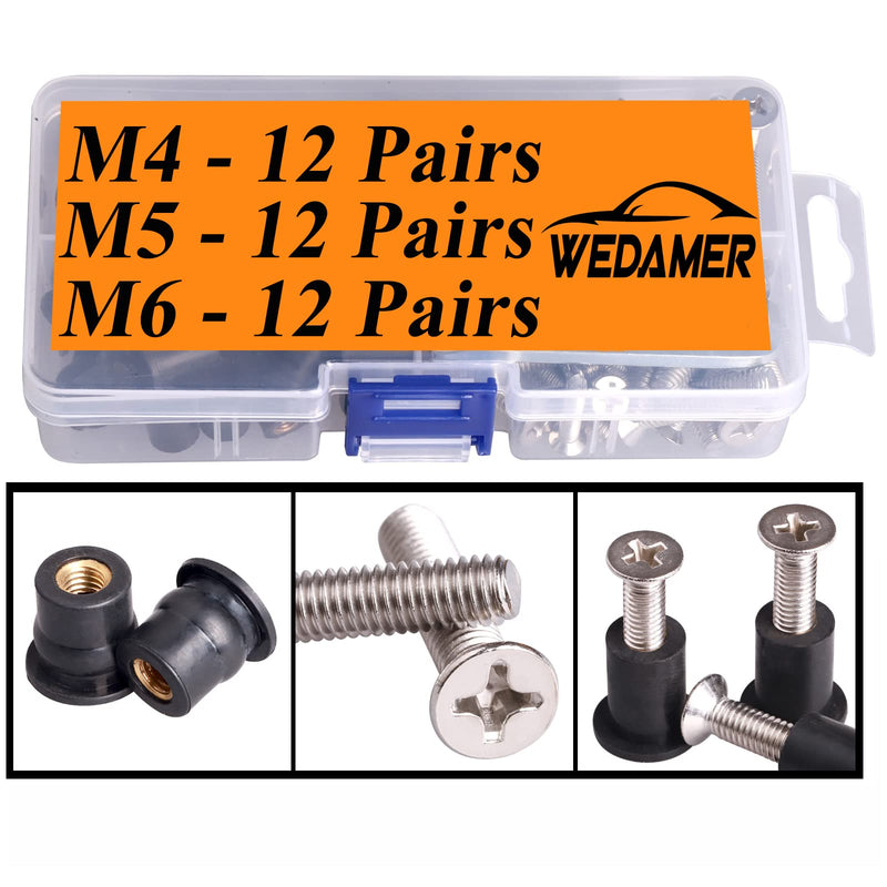[Australia - AusPower] - 36 Pairs M4 M5 M6 Neoprene Well Nuts with Stainless Steel Screw M5 Rubber Well Nuts Kayak Brass Copper Bolts Well Nut Kit for Kayak Motorcycle Boat Marine Windscreen Accessories (M4 M5 M6) M4 M5 M6 each 12 Pairs Black 