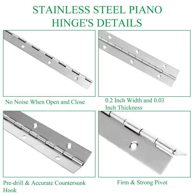 [Australia - AusPower] - 6PCS Piano Hinge, 12" Stainless Steel Continuous Hinge with Holes, 0.04" Leaf Thickness 0.1'' Open Width 72 Screw Included, Stainless Furniture Hinges for Cabinet Door Cases Woodworking 