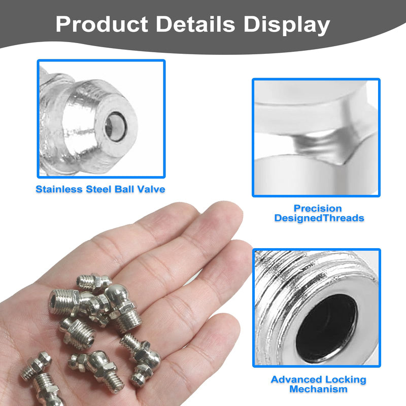 [Australia - AusPower] - LANZLC Pack of 170 Grease Nipple Assortment Kit, 45° 90° Nickel-Plated Iron Tapered Lubrication Nipple, M6 M8 M10 Straight Angled, Hydraulic Grease Nipple with Caps Storage Box for Lubricating Presses 
