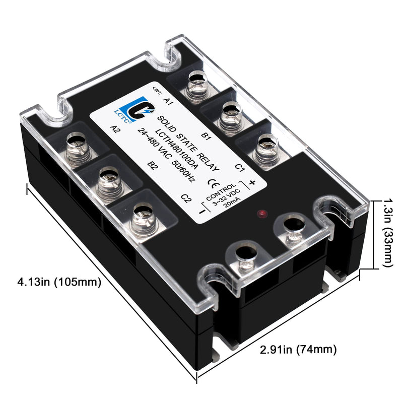 3 Phase Solid State Relay SSR-100DA DC to AC (Input 3-32VDC to Output 24-480VAC) (DC to AC 100A)