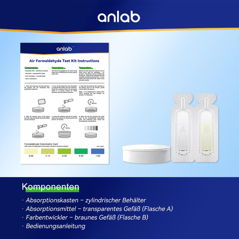 anlab™ Air Formaldehyde (HCHO) DIY Test Kit - Used for Air Quality Testing, Detector Used for Home, Residential, Business, Hotel, Hospital, School, Furniture, Auto (Pack of 3)