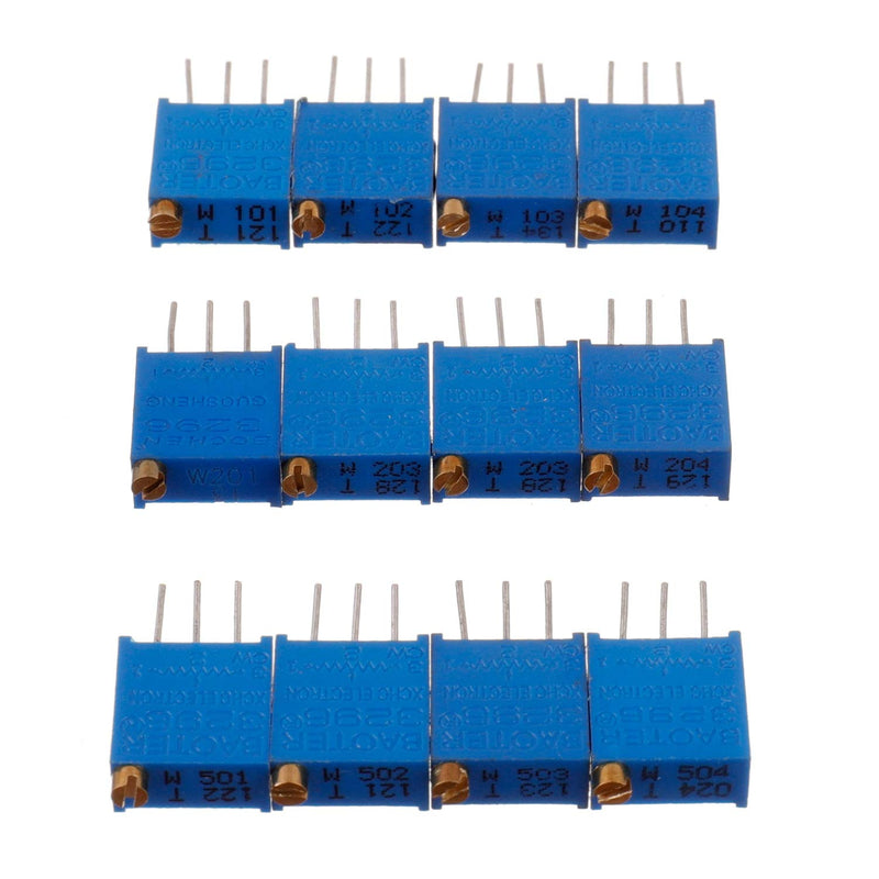 [Australia - AusPower] - BOJACK 12 Values 60 pcs Variable Resistor 100 to 500K ohm 3296W Multiturn Trimmer Potentiometer Assortment Kit 