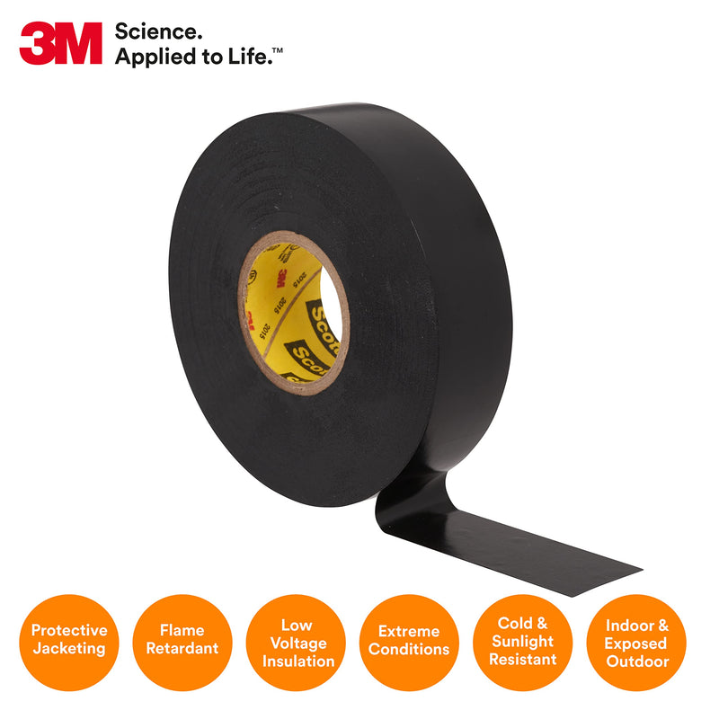 3M Scotch Super 33+ Electrical Tape - 3/4 in x 52 ft, Premium Grade All-Weather Vinyl, Resistant to Abrasion, Moisture, Corrosion, Alkalies - Black, 1 Roll 3/4" X 52'