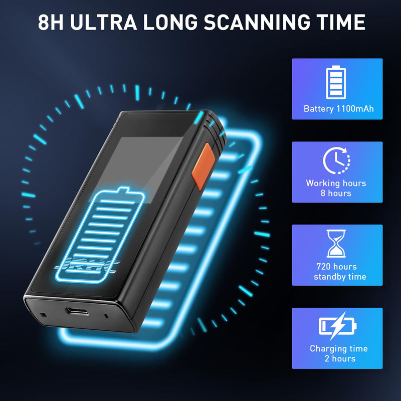 [Australia - AusPower] - Barcode Scanner Wireless, 1D 2D Mini Bar Code Scanner with 1.77 Inch Display Screen, Rechargeable Portable Handhold Barcode Reader with 2.4G Wireless Receiver Plug and Play 
