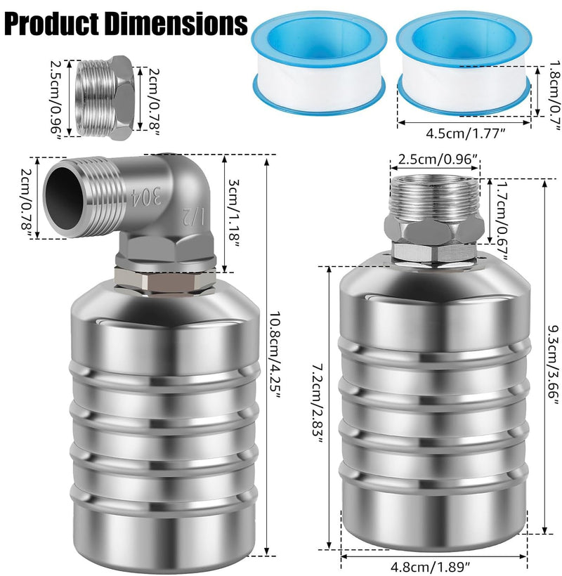 [Australia - AusPower] - 4pcs 304 Stainless Steel Automatic Water Float Valve 1/2" and 3/4" Connection Types Precise Control Water Level Controller Water Level Control Float Valve for Sink for Water Tank Livestock Troughs 4 