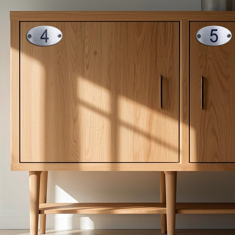 Oval Locker Cabinet Numbers, 304 Stainless Steel Engraved Table Signage Tags Labels - Blue Numbers 1 to 50
