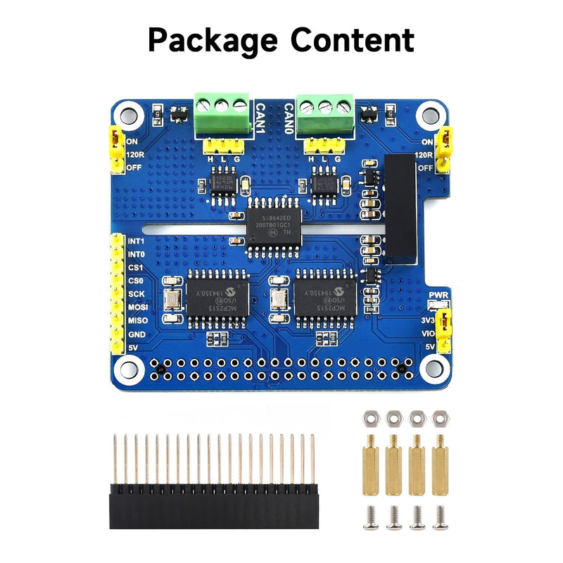 [Australia - AusPower] - Waveshare 2-Channel Isolated CAN Expansion Hat for Raspberry Pi with MCP2515 + SN65HVD230 Dual Chips Solution and Multi Onboard Protection Circuits 