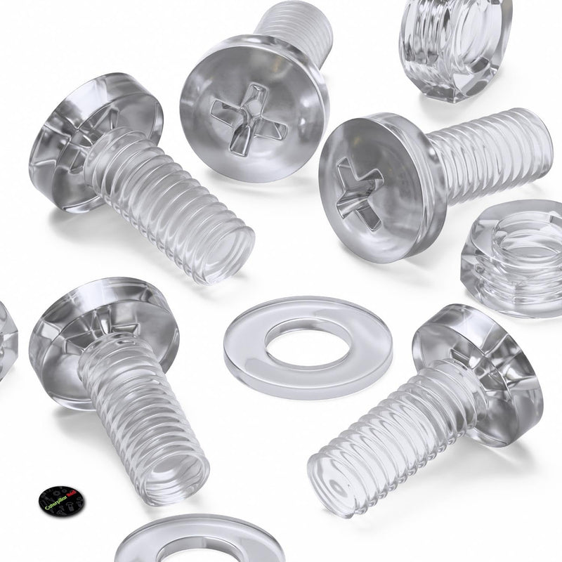 [Australia - AusPower] - 60 x Transparent Clear Plastic Acrylic M4 x 10mm Nuts & Bolts, Washers -Acrylic Plastic Screws, (5/32 x 25/64 in) 