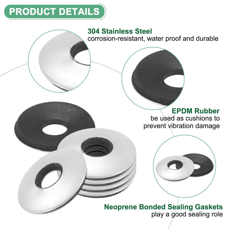 [Australia - AusPower] - 100-Pack EPDM Bonded Sealing Rubber Washers, 304 Stainless Steel 5/16" x 7/8" OD Neoprene Rubber Washers Gasket for Bolts/Screws/Machinery/Ships/Roof 5/16" x 7/8" 100 