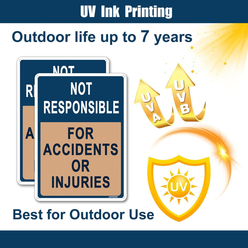 2 Pack Not Responsible for Accidents or Injuries Sign,Enter at Your Own Risk Warning Signs,10 x 7 inches Caution Safety Danger Signs,Rust Free Aluminum Sign,Weather Resistant,Outdoors Use