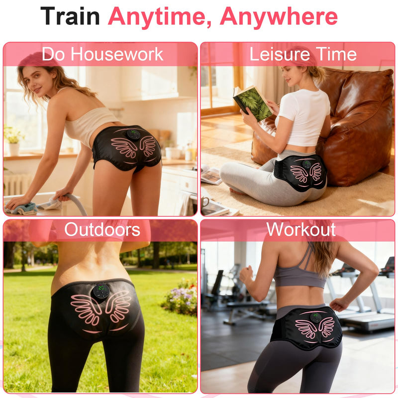 Booty Trainer for Women, Butt Lifting Machine Glute Muscle Stimulator, 8 Modes & 20-Level Intensity Muscle Toner Stimulator Adjustable Abs Stimulator, Home Workout Equipment with Extension Strap Black