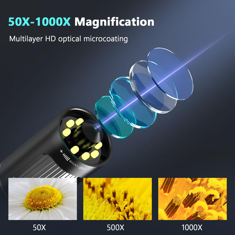 [Australia - AusPower] - Kids Microscope for Ages 8-12, Handheld Digital Microscope D-MS1 with 2" IPS Screen - Take Pictures & Videos - Download to PC & Mac - 1000X Pocket Microscope, Used Birthday for Kids black-B 