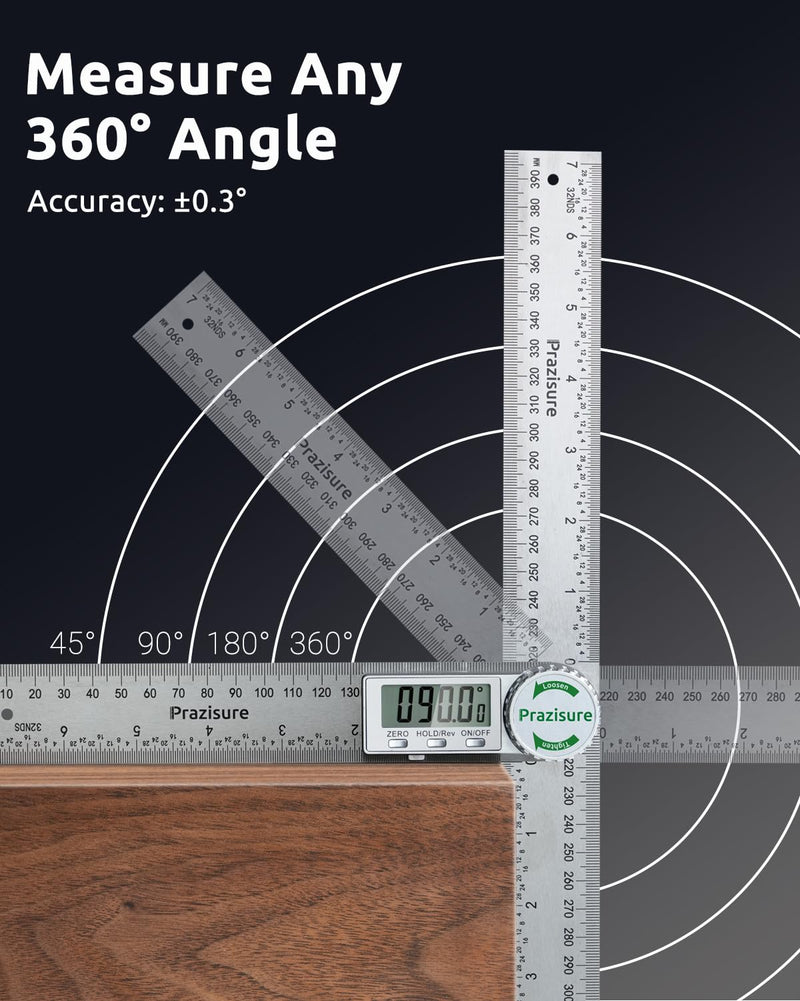 Digital Angle Finder Protractor, 7inch Professional Angle Measuring Tool for Woodworking, Construction and DIY Measurement, Stainless Steel (Includes 2 Batteries)