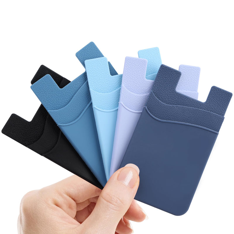[Australia - AusPower] - Phone Wallet Stick on,5Pack Phone Card Holder for Back of Phone Case,Silicone Sticky Credit Card Holder for Cell Phone Double Pocket Sticker All Smartphones—Navy,Sierra,Pastel,Blue,Black Navy,Sierra,Pastel,Blue,Black 