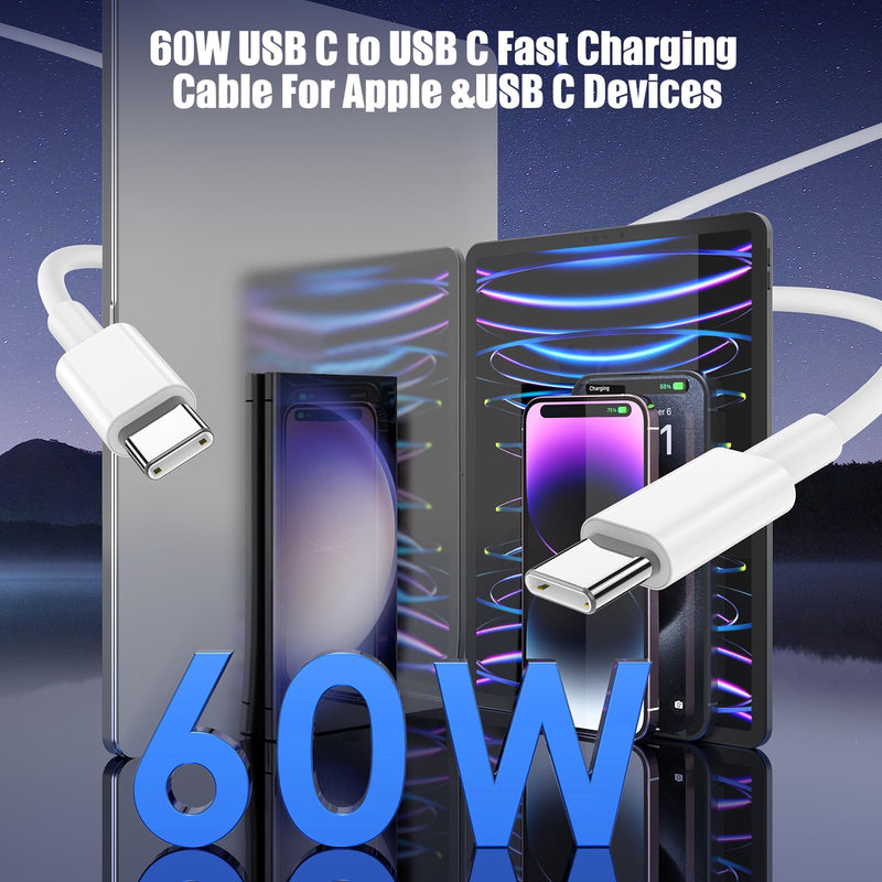 [Australia - AusPower] - 3-Pack [3.3FT+6.6FT+10FT] 60W USB C to USB C Cable, Type C to Type C Cable,Fast Charging Cable Compatible with iPhone 15/Plus/15 Pro/Pro Max?Samsung Galaxy S23 S22, iPad Pro, MacBook Air and More 10FT+6.6FT+3.3FT White 
