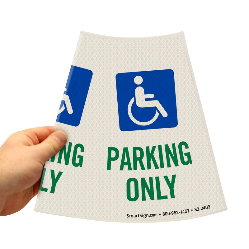 SmartSign 6-Pack "Handicapped Parking Only" Reflective Cone Message Sleeve Collar with Symbol, 360-Degree Visibility, Non-Adhesive Vinyl Signs for Traffic Safety Cones, 3-Side Print [Cone Not Included] Pack of 6 Handicapped Parking Only