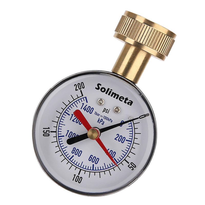 [Australia - AusPower] - Solimeta 2-1/2" Water Pressure Test Gauge, 0-200 psi/kpa, 3/4" Female Hose Thread, Peak Pressure Record 2-1/2 inch steel case with drag pointer 