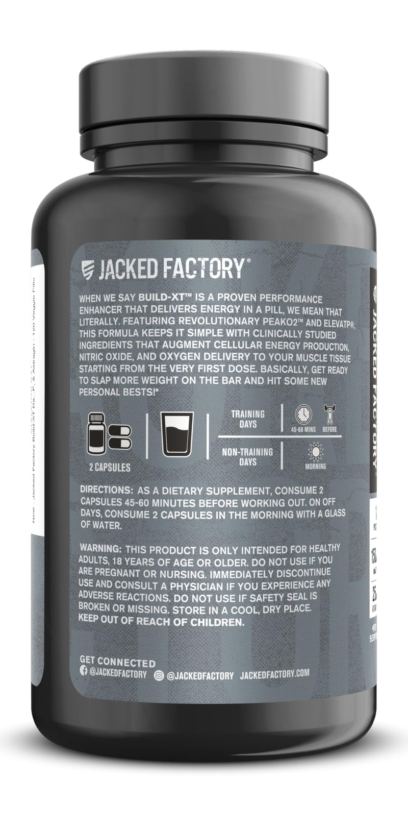Jacked Factory Build-XT Daily Muscle Builder & Performance Enhancer - Muscle Building Supplement for Muscular Strength & Growth | Trademarked Ingredients Peak02, ElevATP, & Astragin - 120 Veggie Pills 120 Count (Pack of 1)