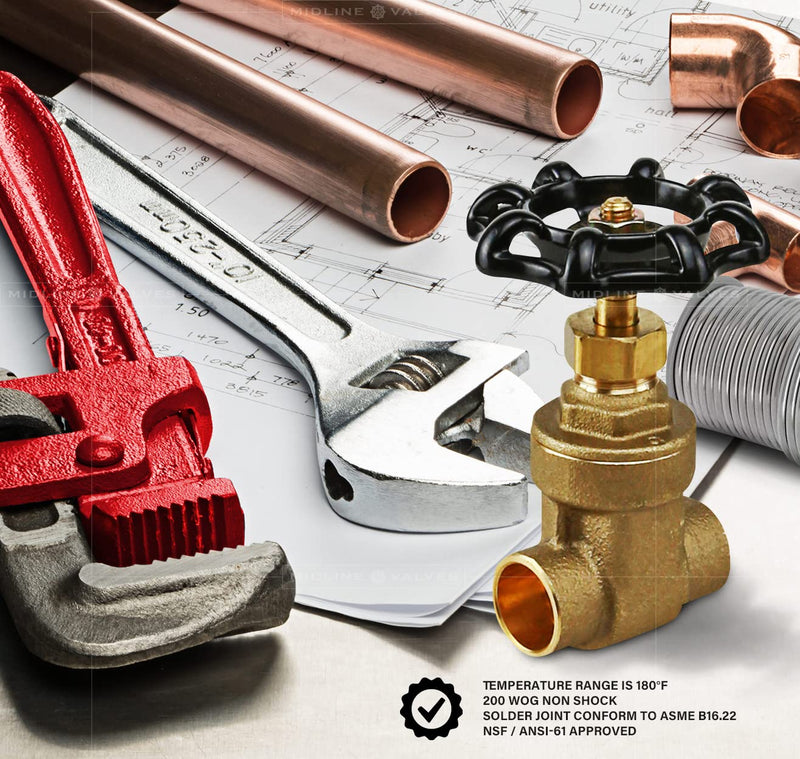 Midline Valve 427D234-5 Gate Valve, 1/2 in. Sweat Connection, Cast Brass (5 Pack), 5 Count 5 Pack 1/2 in.