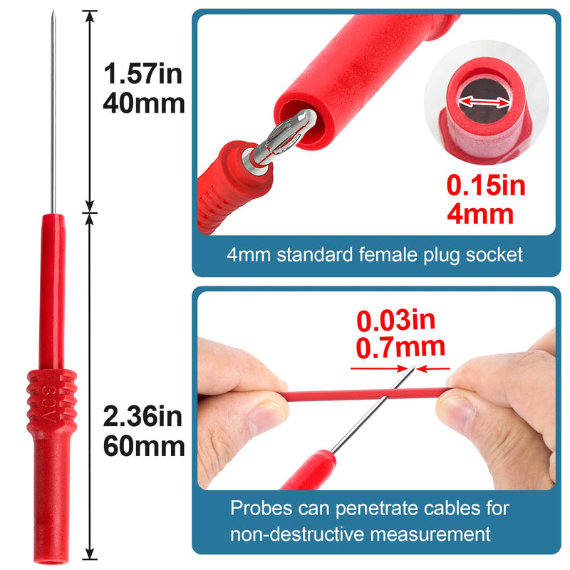 [Australia - AusPower] - ANCIRS 4 Pcs Bendable Test Probe Pins, 0.7mm Non-Destructive Insulation Piercing Needle, Multimeter Probe Pin, Backprobe Test Lead Kit for Car Tester, Banana Socket Tester (2pcs Black+2pcs Red) Black,Red (Style2) -4pcs 