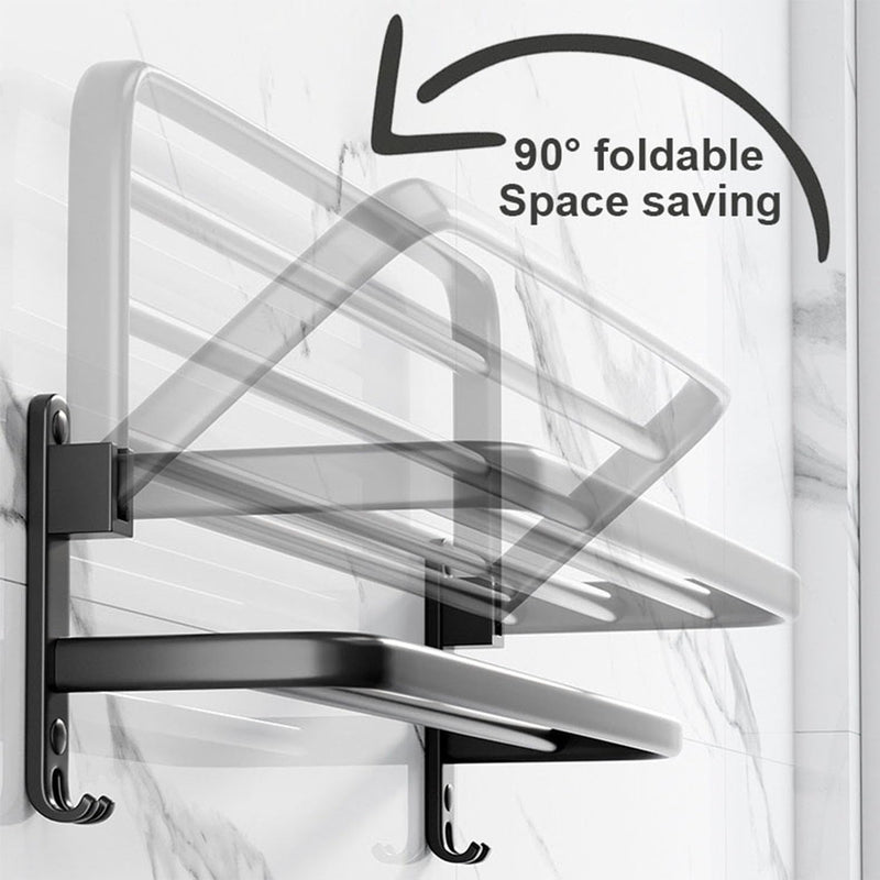TocTen Towel Rack for Bathroom, Foldable Towel Holder with Double Towel Bars, Wall Mounted Premium Aluminum Bathroom Tower Shelf, Space-Saving Towel Hanger for Bathroom, Lavatory (Black,24 in) Black 1 Pcs 2 Hooks 24 In