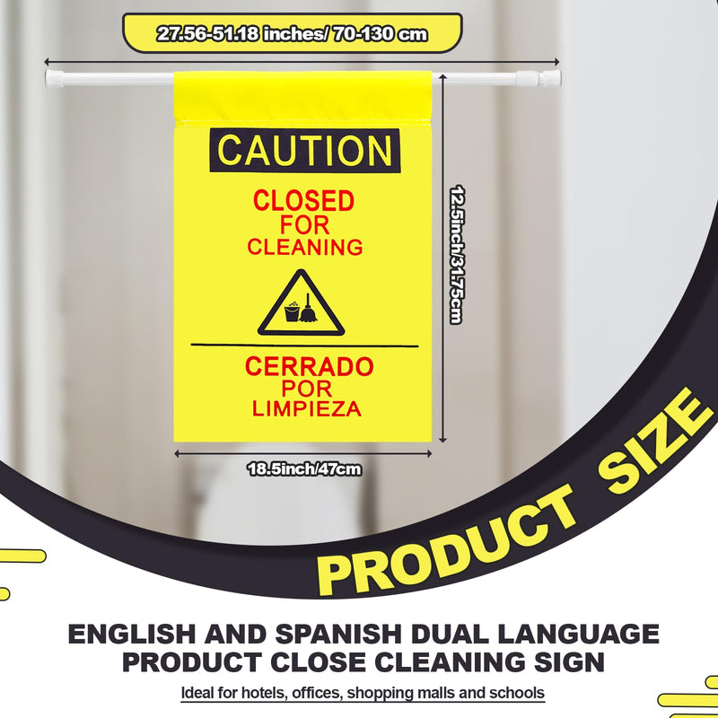 Fanfanwin 4 Pack Restroom Closed for Cleaning Sign English and Spanish Yellow Safety Hanging Sign with 27.56-51.18 Inch Telescopic Pole for Office Restroom Hotel Restaurant School Hospital