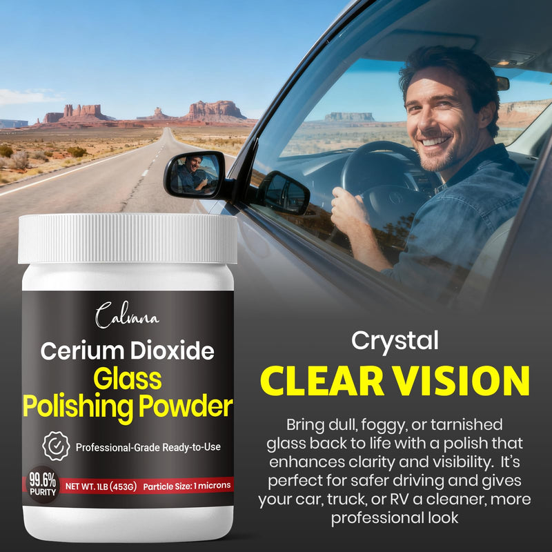 Calvana Cerium Oxide Glass Polishing Powder (1 lb) – Includes 100 PCS Polishing Buffing Wheels for Dremel Kit, Restores Clarity and Removes Wiper Marks, Swirls, and Water Spots, 1 Micron Polishing Powder + Polishing Buffing Wheels
