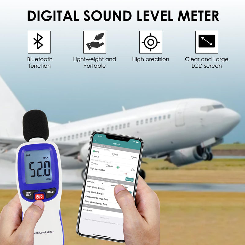 [Australia - AusPower] - Digital Sound Level Meter Sound Level Meter with Bluetooth Enabled Decibel Meter 30~130dBA Range MAX/MIN Data Hold with LCD Display and Backlight for Home, School Intelligent Bluetooth Function 