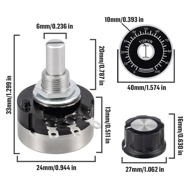 [Australia - AusPower] - ALLECIN RV24YN20S 10K Ohm Potentiometer Single Turn B103 Taper Rotary Potentiometer 3 Clamps Single Turn Carbon Film Potentiometer Variable Resistors with A03 Knobs and Dial Pack of 2 B103-10K Ohm 