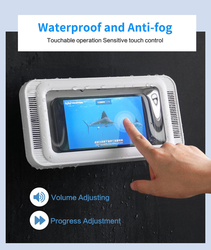 [Australia - AusPower] - Waterproof Shower Phone Holder with 480° Rotation and Angle Adjustable, Enhanced Sound Quality, Fits Phones up to 7 Inches（White） White 