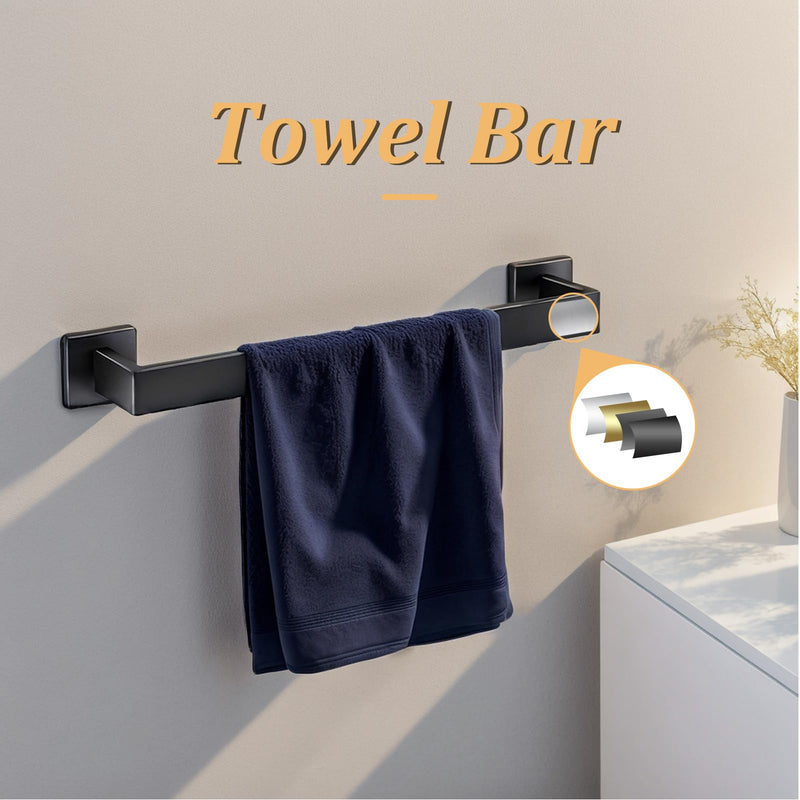5 Pieces Bathroom Hardware Accessories Set 16 Inch Wall Mounted Towel Bar Set Matte Black Towel Rack Rings Stainless Steel Toilet Paper Holder Bath Coat Hooks 5 Pcs - 16 Inch