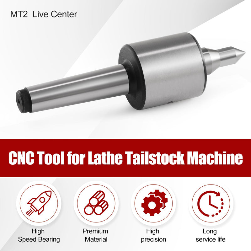 [Australia - AusPower] - MT2 Live Center Long Nose 60° Triple Bearing Morse Taper High Precision Lathe Medium Duty Live Tailstock Center for Wood and Metal Lathe CNC Work(MT2) MT2 