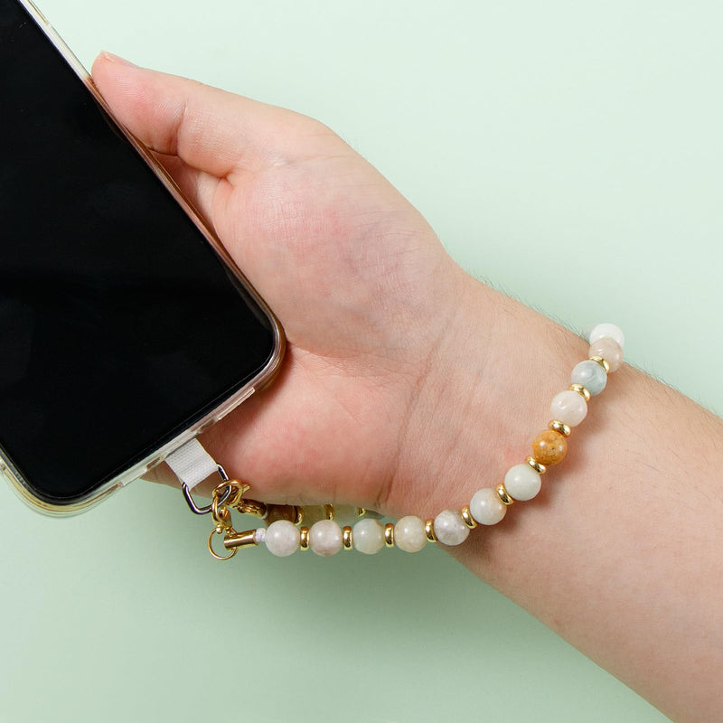[Australia - AusPower] - Phone Charm with Beaded Marble, Cell Phone Lanyard with Tether Tab, Phone Chain Strap, Hands-Free Wrist Strap, Phone Strap for Women Compatible with iPhone 14 Pro Max/ 13 Pro Max/ 12 Pro Max/(Green) Green Natural Stone 