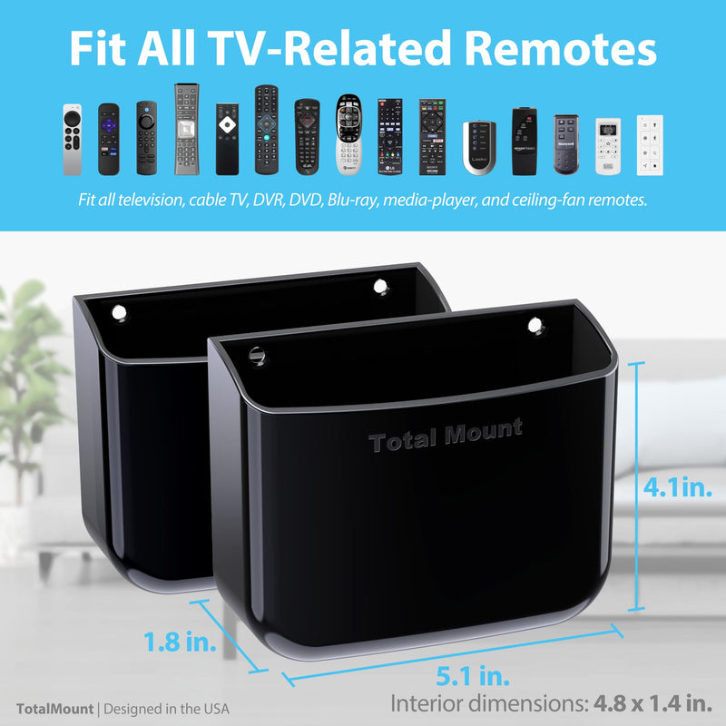 [Australia - AusPower] - TotalMount Hole-Free Remote Holders – Eliminate Need to Drill Holes in Your Wall (for 2 or 3 Remote Controls – Black – Quantity 2) 