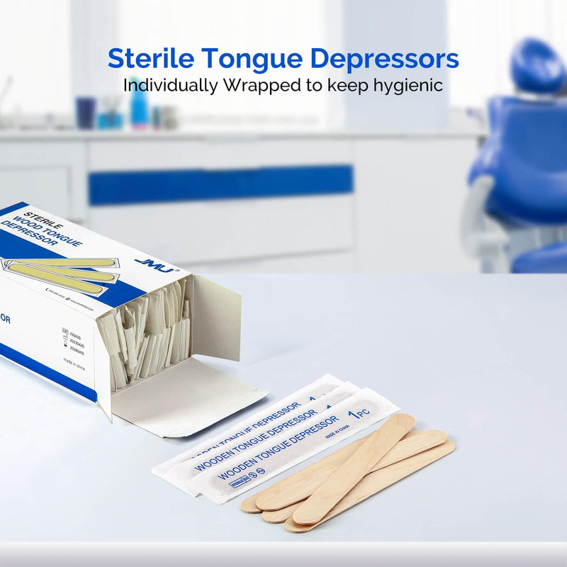 [Australia - AusPower] - JMU Tongue Depressors Sterile 100 Count, 6" Tongue Depressors Wood Individually Wrapped for Medical Popsicle Crafts 6inch-sterile 