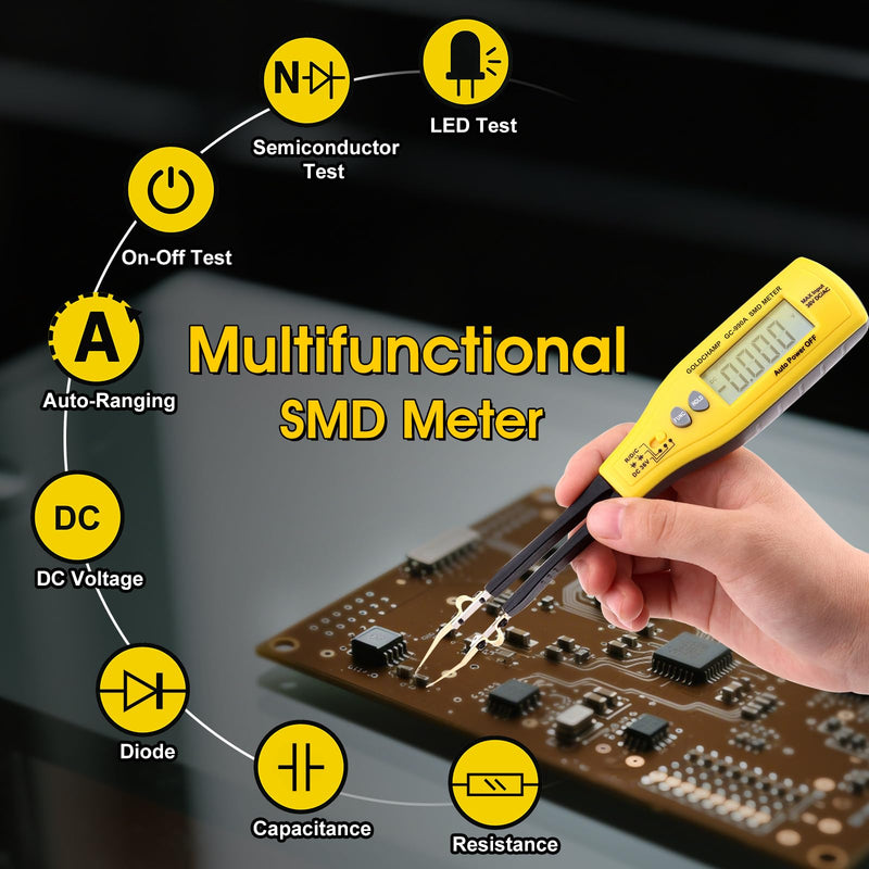 [Australia - AusPower] - 990A SMD Tweezer Meter, 3000 Count Multimeter for Resistance/Capacitance/Diode/Continuity Test with Auto-Ranging, LCD Display, LED/Semiconductor Test 