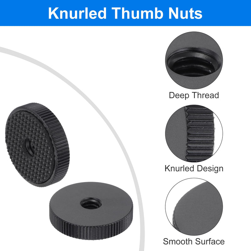 [Australia - AusPower] - uxcell 10Pcs Flat Knurled Nut - 1/4"-20 x 1" x 0.26" Thumb Nuts Lock Adjusting Nuts, Aluminum Alloy Female Thumb Wheel Lock Nut, Black 10 