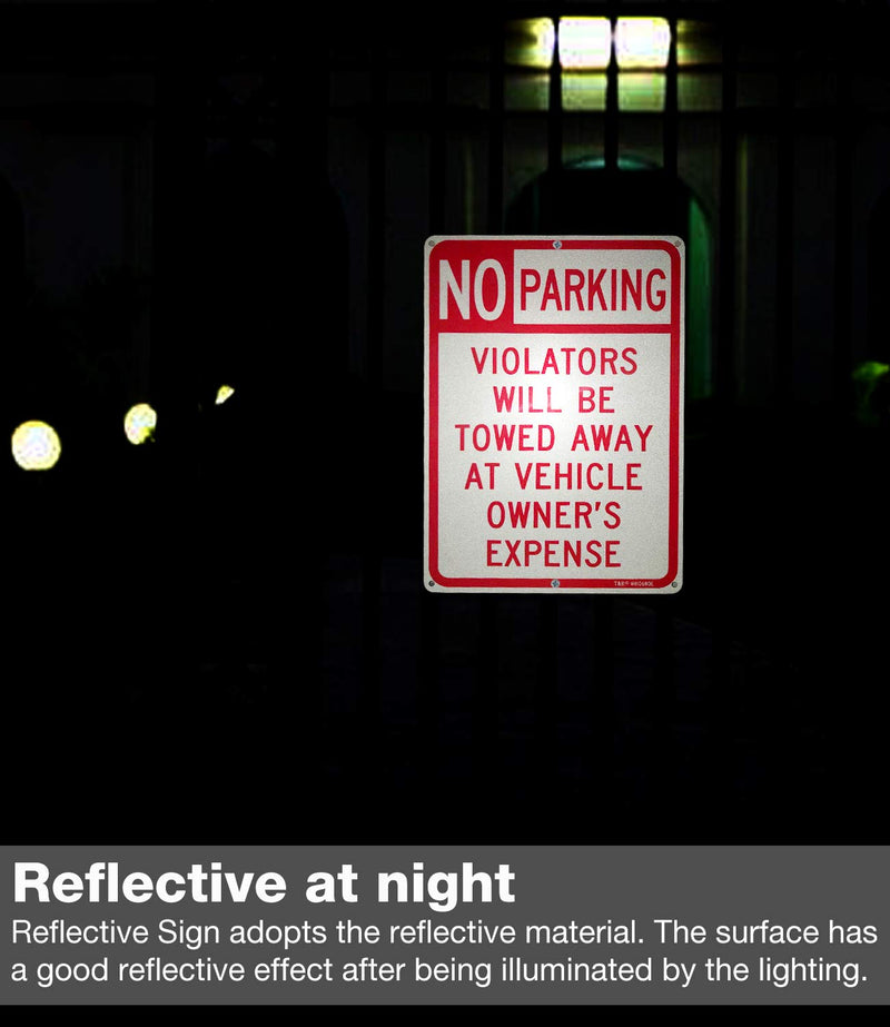 3 Pack No Parking Sign, Violators Will Be Towed Away at Vehicle Owner's Expense Sign, 10 x 14 Inches, Rust Free Aluminum, Reflective, UV Printed, Weather/Fade Resistant, Easy Mounting RED - 14" x 10" - 3 Pack