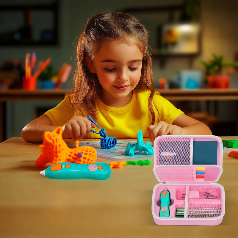 casmilee Case Compatible with 3Doodler Start+ Essentials 3D Pen Set for Kids, Art Activity Set Storage for Educational STEM Toy, Hold Plastic Filaments Strands- Pink Case Only