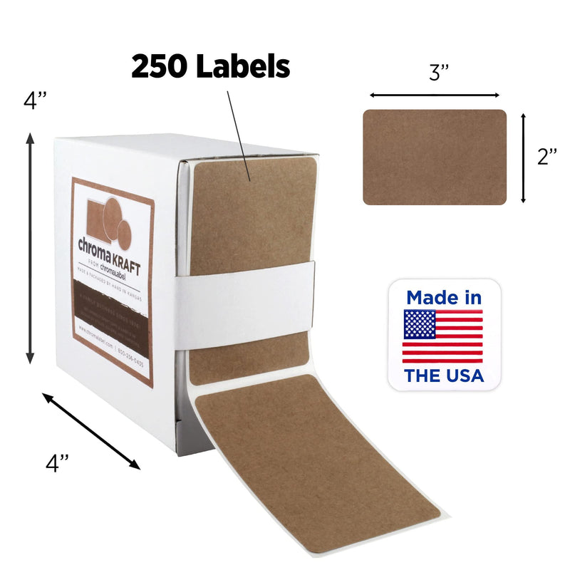 ChromaLabel 2 x 3 Inch Permanent Kraft Rectangle Labels, 250 Labels per Dispenser Box