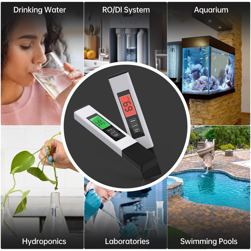 [Australia - AusPower] - TDS Water Tester, 4 in 1 TDS Meter Digital Water Tester, Accurate and Reliable Digital TDS EC & Temp(°C,°F) Meter, 0-9990PPM Water Quality Tester for Drinking Water RO/DI System Aquarium White 6.1In 