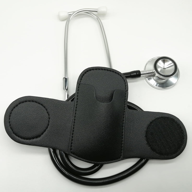 [Australia - AusPower] - Stethoscope Holder with Clip, PU Leather Clip-on Stethoscope Hip Holder, Black 
