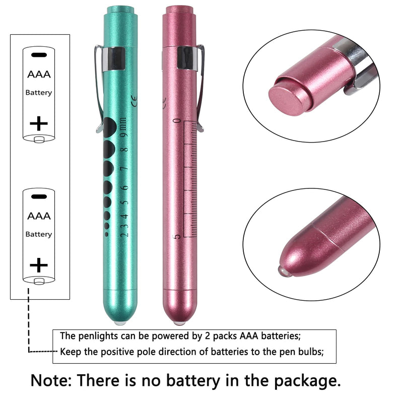 [Australia - AusPower] - 2PCS Pen Light Reusable Penlight with Pupil Gauge for Nurses Doctors Nursing Students Daily Use with Pocket Clip(2 Colors) 