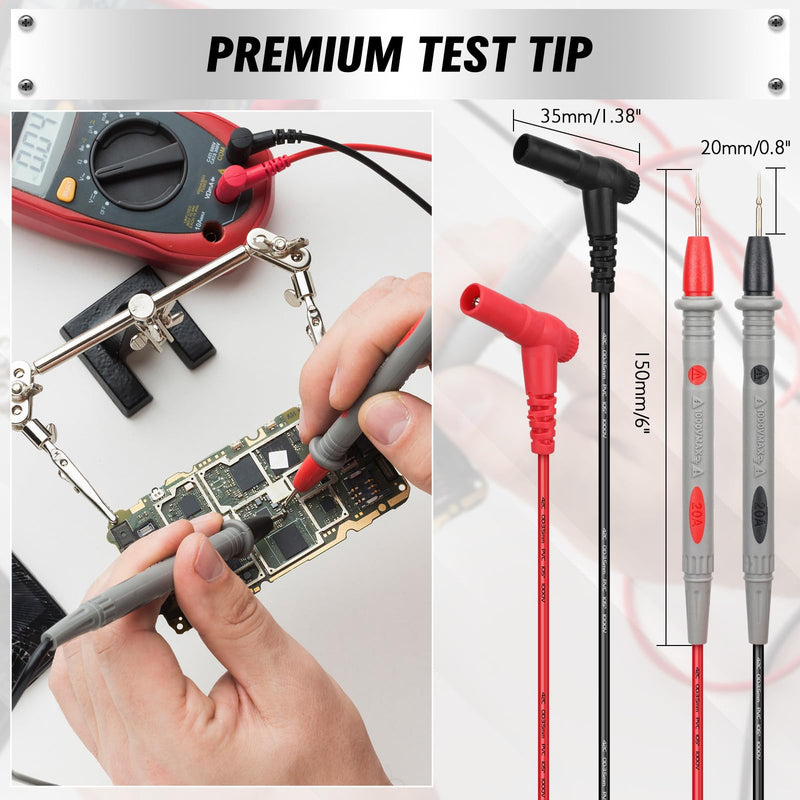 [Australia - AusPower] - SWANLAKE 11-Piece Multimeter Test Leads Set, CAT III 1000V 20A Multimeter Probes with Alligator Clips, Needle Probe, Banana Plug to Hook Clip, Soft Silicone Volt Meter Lead 