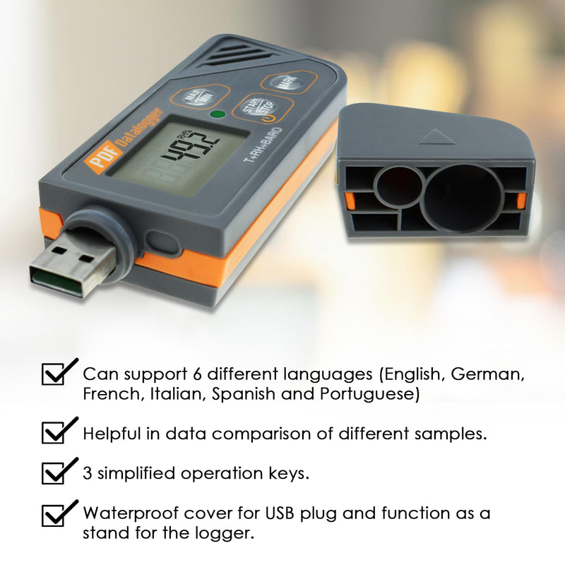 TEKCOPLUS Temperature Data Logger,USB Temperature Humidity Logger Play Generate Plug for Temperature, Humidity and Atmospheric Pressure with Built-in Software to Generate PDF and Excel Reports