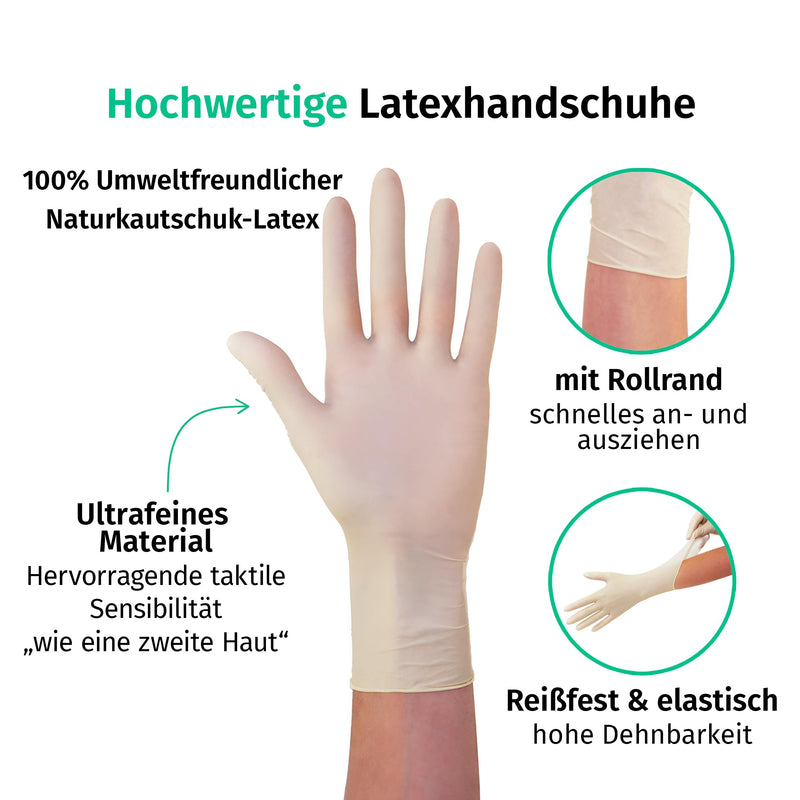Box of 100 Disposable Latex Gloves, Powder-Free, Non-Sterile Disposable Gloves, Examination Gloves,White, Medium | Einmalhandschuhe für Reinigung, Küche, Kosmetik, Tattoo und Haushalt; geeignet für Gewerbe, Beruf und Alltag 1
