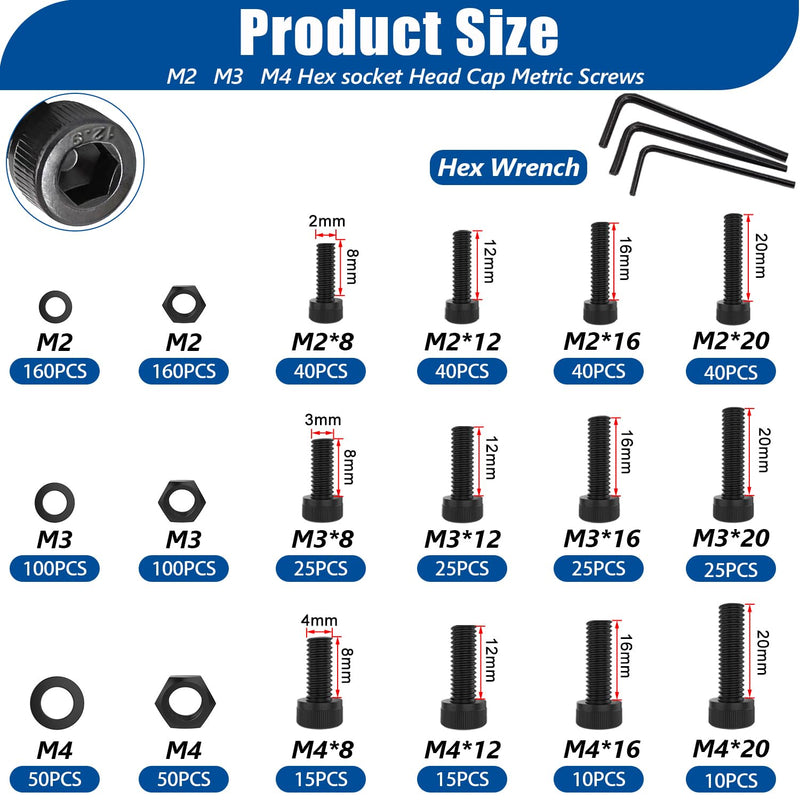 [Australia - AusPower] - Taiss 930PCS Metric Screws M2 M3 M4 x 8/12/16/20mm and Nut/Washer/Wrenches +620PCS M3 Metric Screws Assortment M3 x 6/8/10/12/16/20mm+380PCS M4 Metric Screws Assortment M4 x 6/8/12/16/20/30mm 
