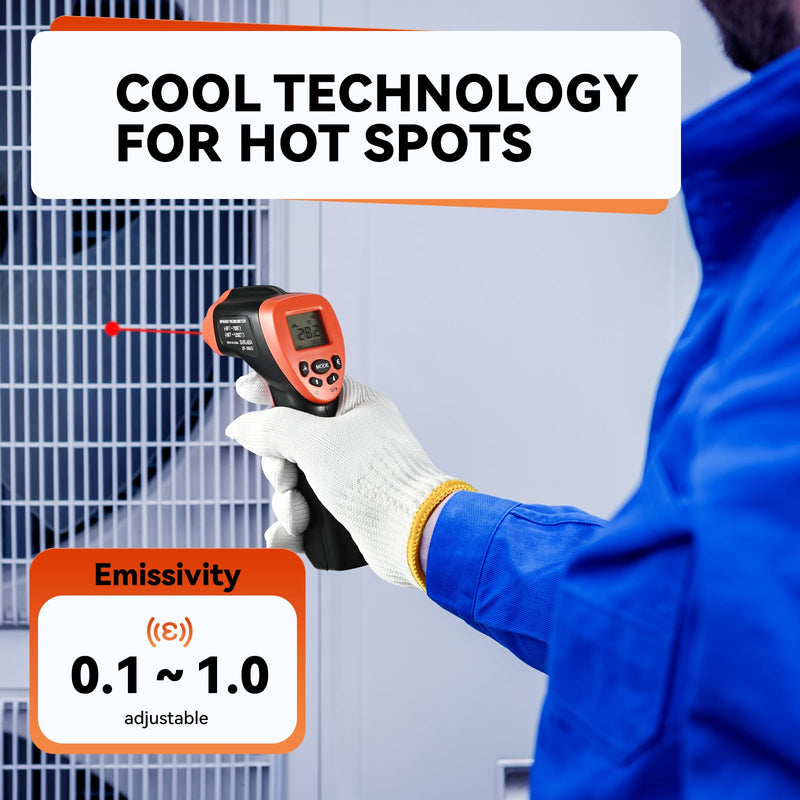 [Australia - AusPower] - Infrared Thermometer Gun, Handheld Heat Temperature Gun for Cooking, Pizza Oven, Grill, HVAC Engine, Laser Temperature Gun with Adjustable Emissivity & Max-Min Measure, Measure -58°F to 1292°F Orange 