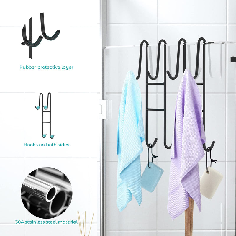 Cerbonny Shower Door Hooks (14 Inch), 2 Pack Super Extended Towel Hooks for Bathroom, Over Door Hooks, Shower Hooks for Frameless Glass Door, Black 14 in